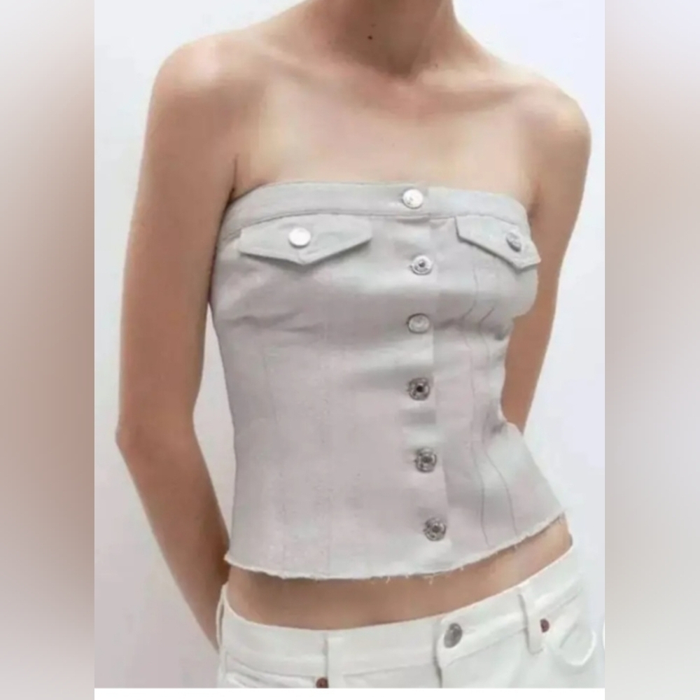 White Strapless Button-Up Corset Top